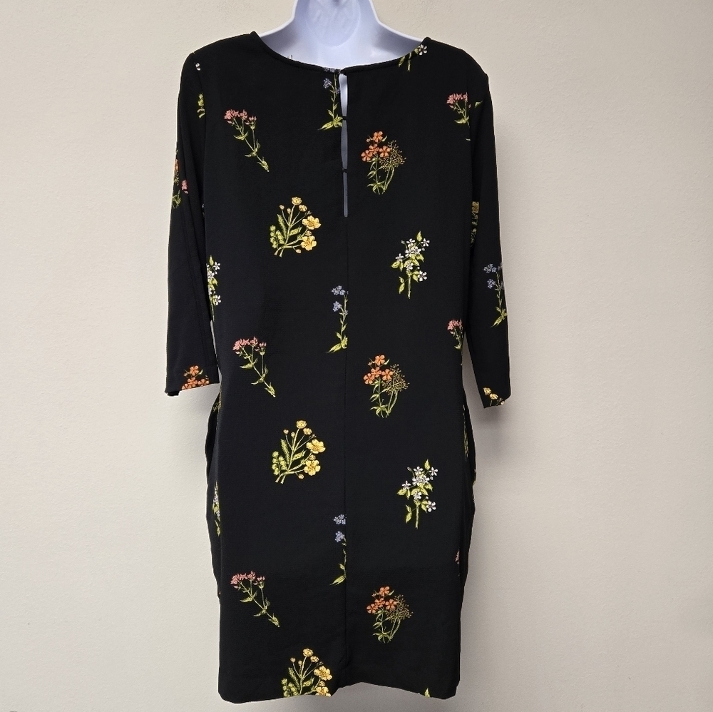H&M Shift Floral Black Dress 12 - Picture 2 of 7